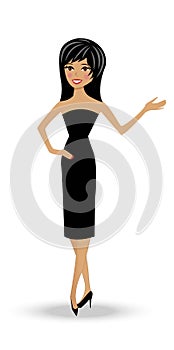 Beautiful slender woman in black dress