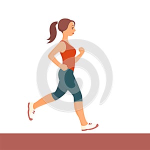 A beautiful slender young woman is running on a white background