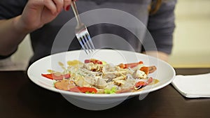 Beautiful slim woman enjoying delicious salad, low calorie food, healthy life