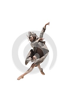 Beautiful slim young female modern jazz contemporary style ballet dancer