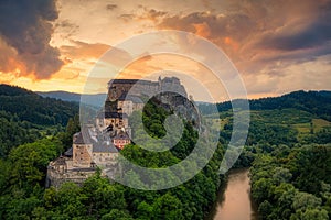 Orava Castle on a huge cliff above the river valley