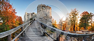 Beautiful Slovakia landscape at autumn with Uhrovec castle ruins