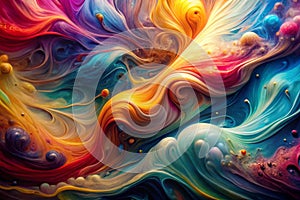Beautiful abstraction of liquid paints in slow blending flow mixing together gently photo