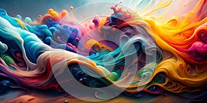 Beautiful abstraction of liquid paints in slow blending flow mixing together gently photo