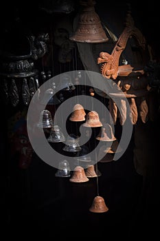 Beautiful small Clay bells on street Market Nepal