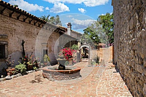 A beautiful small courtyard at San Juan Capistrano mission