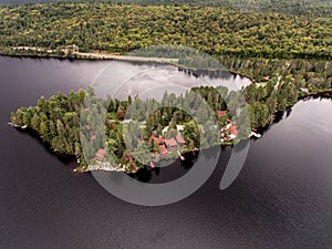 Beautiful small island with forest calm lake shore near Algonquin Park Canada