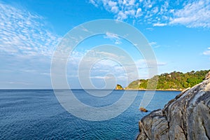 Beautiful small island in the sea Nature landscape of Beautiful Scenery in phuket island in blue hour time with rocks in the