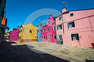 Beautiful Small Multi Colored Houses in Burano Island - Venice Lagoon Veneto Italy