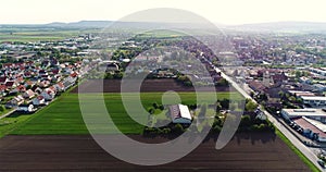 Beautiful small town aerial view. German village aerial view. Small European city aerial view. European town from above.