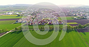 Beautiful small town aerial view. German village aerial view. Small European city aerial view. European town from above.