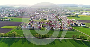 Beautiful small town aerial view. German village aerial view. Small European city aerial view. European town from above.