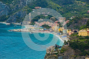Beautiful small town of Monterosso in the Cinque Terre national Park. Italian colorful landscapes. photo