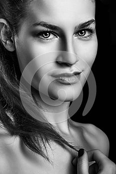 Beautiful smile glamour woman black and white portrait