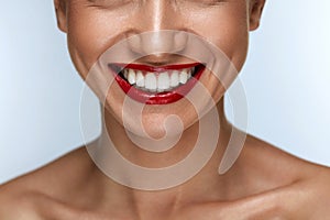 Beautiful Smile With Healthy White Teeth And Red Lips