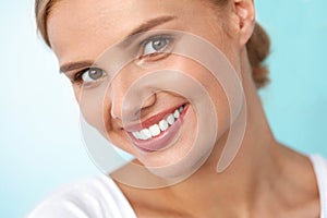 Beautiful Smile. Smiling Woman With White Teeth Beauty Portrait.