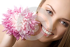 Beautiful smile woman with flower isolated