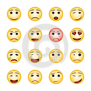 Beautiful smiley set. Collection of emoji icons on white background.