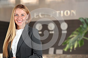 The Beautiful smiling business woman portrait. Smiling female receptionist