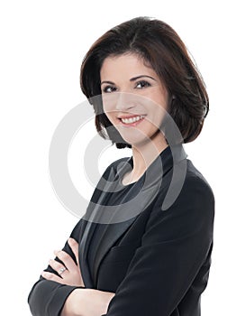 Beautiful smiling caucasian business woman portrait arms crossed