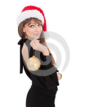 Beautiful smiling christmas santa woman