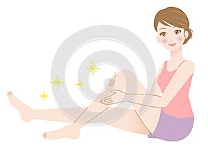 Beautiful smiling female and leg illustration for hair removal, diet, and skin care photo