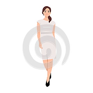 Beautiful Smiling Female Model in red long dress vector illustration Fashion Woman Wearing white Dress Walking Girl