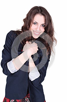 Beautiful smiling girl in a blue coat