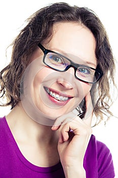 Beautiful smiling girl wearing braces.