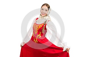 Beautiful smiling russian girl in folk costume