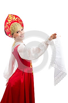 Beautiful smiling russian girl in folk costume