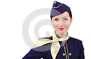 Beautiful smiling stewardess in uniform isolated