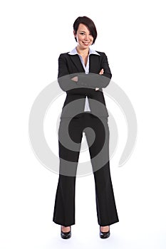 Beautiful smiling young business woman in suit photo