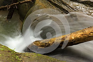 Beautiful smooth flowing stream with a small waterfall