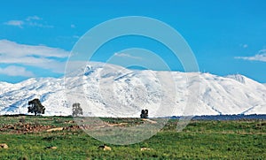 Beautiful snow-capped Mount Hermon in winter