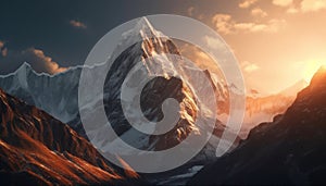 mountain peaks in the rays of the setting sun.