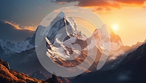 mountain peaks in the rays of the setting sun.