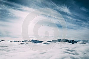 beautiful snow-covered mountain peaks and clouds, mayrhofen,