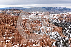 Beautiful snow covered mountains during the freezing winter period in Bryce  Canyon National Park, Utah, United States of America