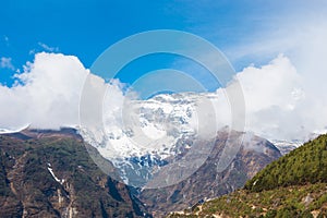 Beautiful snow defile mountain landscape, trekking route to the