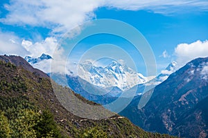 Beautiful snow defile mountain landscape, trekking route to the