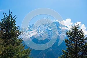 Beautiful snow defile mountain landscape, trekking route to the