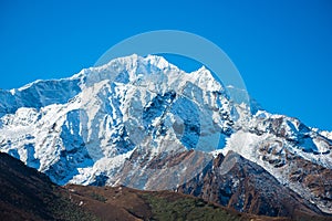 Beautiful snow defile mountain landscape, trekking route to the