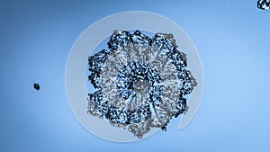 Beautiful snow flake on a light blue background close up