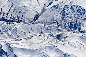 Beautiful  snow mountains from plane window