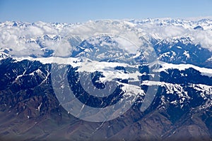 Beautiful  snow mountains from plane window