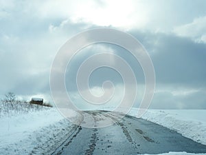 Beautiful Snow Scene Road and Sky