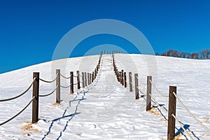 Beautiful snow stair walkway and sky with snow covered,Wint