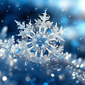 beautiful snowflake in blue tones for a winter mood, background