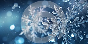 beautiful snowflake, close up macro ice winter white and blue background texture, graphic resource, winter season graphic resource